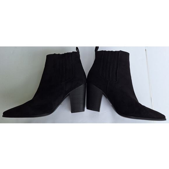 Azalea Wang Scream Black Suede Chelsea Heeled Booties Ankle Boot Sz 7.5 - Picture 4 of 12